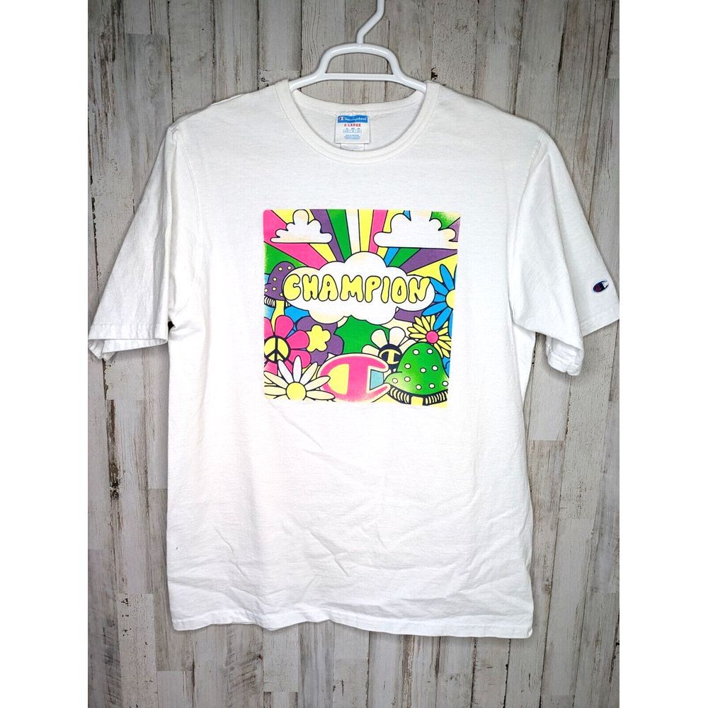 Vintage Champion Shirt Size XL Mushrooms Psychedelic Trippy Peace Sign Rainbow